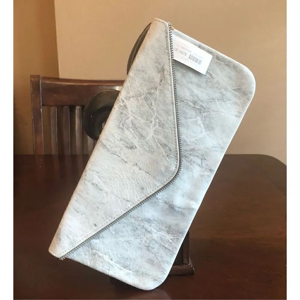 COASTAL ROAD -🎉HP🎉 Gray Marble Custom-Made Leather Zipper-Accent Envelope Clutch - Picture 3 of 15